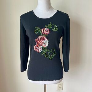 Vintage DRESSBARN Beaded Sequin 3/4 Sleeve Blouse—SZ. Small